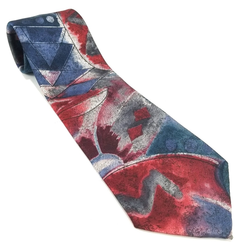 Dior Monsieur Red White Blue Marbled Abstract Tie